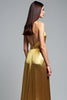 Load image into Gallery viewer, Golden Metallic Deep V-Neck Pleated Long Prom Dress