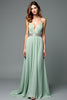 Load image into Gallery viewer, Green A Line Deep V-Neck Pleated Long Prom Dress