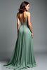 Load image into Gallery viewer, Dusty Sage Pleated V-Neck Long Prom Dress with Slit