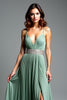 Load image into Gallery viewer, Dusty Sage Pleated V-Neck Long Prom Dress with Slit