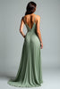 Load image into Gallery viewer, Grey Green Pleated A Line Long Prom Dress