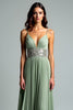 Load image into Gallery viewer, Grey Green Pleated A Line Long Prom Dress