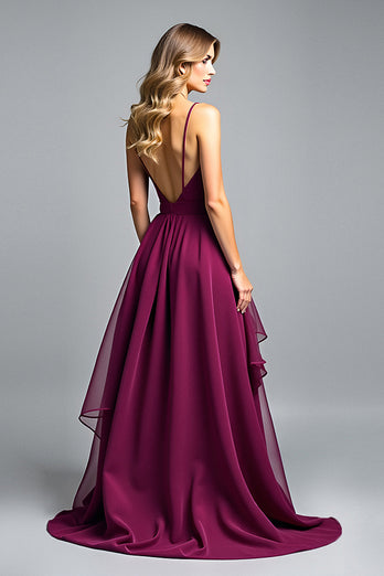 Dark Purple A Line Tiered Asymmetrical Formal Dress