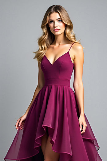 Dark Purple A Line Tiered Asymmetrical Formal Dress