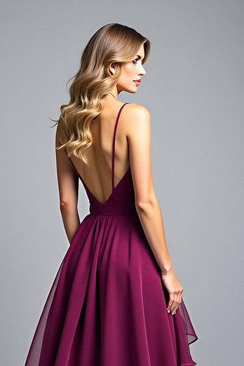 Dark Purple A Line Tiered Asymmetrical Formal Dress