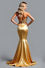 Load image into Gallery viewer, Golden Mermaid Appliqued Long Prom Dress with Slit