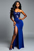 Load image into Gallery viewer, Royal Blue One Shoulder Sequins Long Prom Dress with Slit