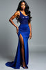 Load image into Gallery viewer, Royal Blue One Shoulder Sequins Long Prom Dress with Slit