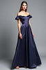 Load image into Gallery viewer, Navy A Line Off the Shoulder Long Prom Dress with Ruffles