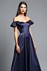 Load image into Gallery viewer, Navy A Line Off the Shoulder Long Prom Dress with Ruffles