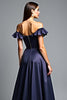 Load image into Gallery viewer, Navy A Line Off the Shoulder Long Prom Dress with Ruffles