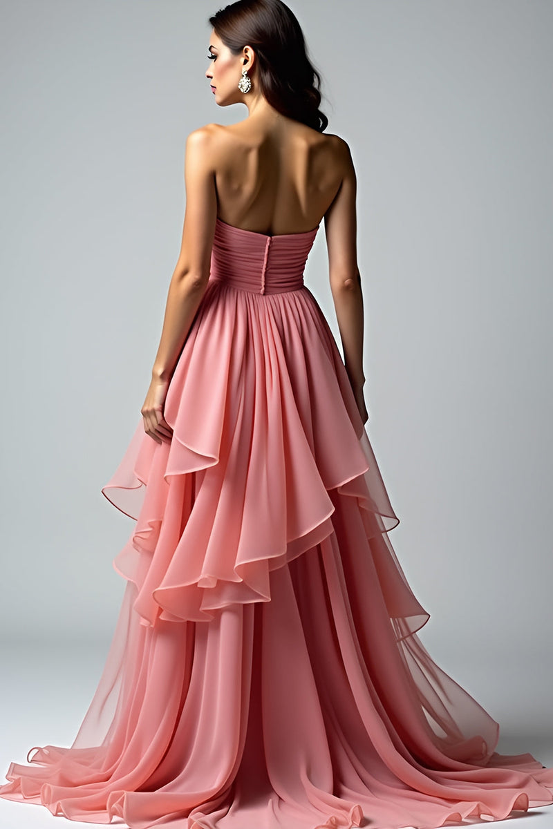 Load image into Gallery viewer, Dusty Rose Ruched Strapless Ruched Long Prom Dress