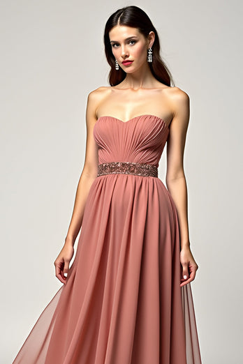 Brown Sweetheart A Line Long Prom Dress