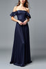 Load image into Gallery viewer, Navy A Line Off the Shoulder Pleated Formal Dress with Ruffles