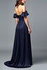 Load image into Gallery viewer, Navy A Line Off the Shoulder Pleated Formal Dress with Ruffles