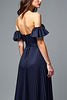 Load image into Gallery viewer, Navy A Line Off the Shoulder Pleated Formal Dress with Ruffles