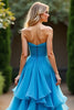 Load image into Gallery viewer, Blue Strapless A Line Tiered Chiffon Ruched Long Prom Dress