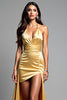 Load image into Gallery viewer, Golden Halter Asymmetrical Backless High-Low Prom Dress