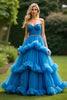 Load image into Gallery viewer, Blue Sweetheart A Line Tiered Long Prom Dress with Beading