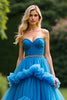 Load image into Gallery viewer, Blue Sweetheart A Line Tiered Long Prom Dress with Beading