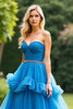 Load image into Gallery viewer, Blue Sweetheart A Line Tiered Long Prom Dress with Beading