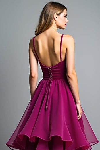 Purple Ruched A Line Dark Long Prom Dress with Ruffles