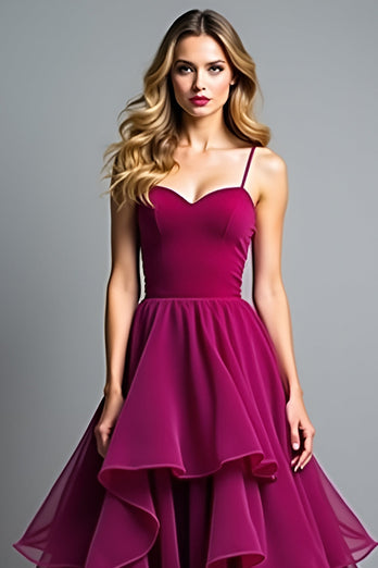 Purple Ruched A Line Dark Long Prom Dress with Ruffles