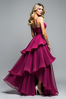 Dark Purple V-Neck Tiered Asymmetrical Formal Dress