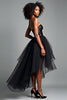 Load image into Gallery viewer, Black Strapless Corset Tiered Tulle Prom Dress