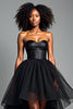 Load image into Gallery viewer, Black Strapless Corset Tiered Tulle Prom Dress