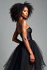 Load image into Gallery viewer, Black Strapless Corset Tiered Tulle Prom Dress