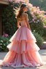 Load image into Gallery viewer, Pink A Line Tiered Long Prom Dress with Ruffles