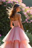 Load image into Gallery viewer, Pink A Line Tiered Long Prom Dress with Ruffles