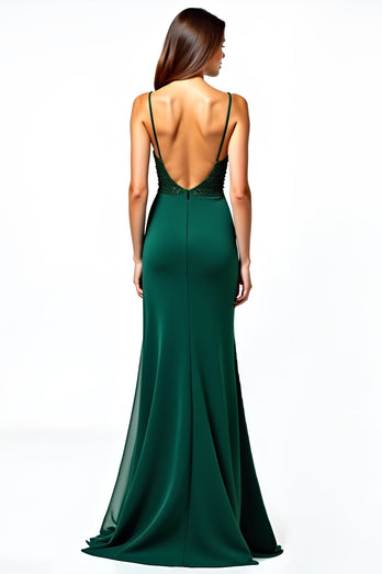 Dark Green V-Neck Sequins Long Prom Dress with Ruffles