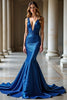 Load image into Gallery viewer, Sparkly Royal Blue  Deep V-Neck Mermaid Long Prom Dress