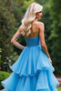 Load image into Gallery viewer, A Line Blue Strapless Tiered Long Ruched Prom Dress