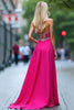 Load image into Gallery viewer, Fuchsia A Line Strapless Beaded Long Prom Dress with Slit