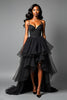 Load image into Gallery viewer, Black A Line Tiered Asymetrical Tulle Long Prom Dress