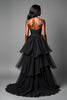 Load image into Gallery viewer, Black A Line Tiered Asymetrical Tulle Long Prom Dress