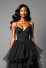 Load image into Gallery viewer, Black A Line Tiered Asymetrical Tulle Long Prom Dress