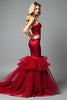 Load image into Gallery viewer, Red Sweetheart Tiered Backless Long Satin Prom Dress