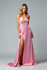 Load image into Gallery viewer, Pink Sweetheart Long Satin Ruched Prom Dress with Slit