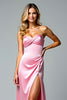 Load image into Gallery viewer, Pink Sweetheart Long Satin Ruched Prom Dress with Slit