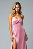 Load image into Gallery viewer, Pink Sweetheart Long Satin Ruched Prom Dress with Slit