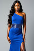 Load image into Gallery viewer, Sequins Royal Blue One Shoulder Long Prom Dress with Slit