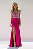 Load image into Gallery viewer, Fuchsia Strapless Beaded Long Satin Prom Dress with Slit