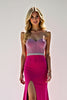 Load image into Gallery viewer, Fuchsia Strapless Beaded Long Satin Prom Dress with Slit