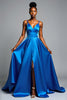 Load image into Gallery viewer, Royal Blue V-Neck Long Satin Formal Dress with Slit