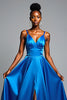 Load image into Gallery viewer, Royal Blue V-Neck Long Satin Formal Dress with Slit