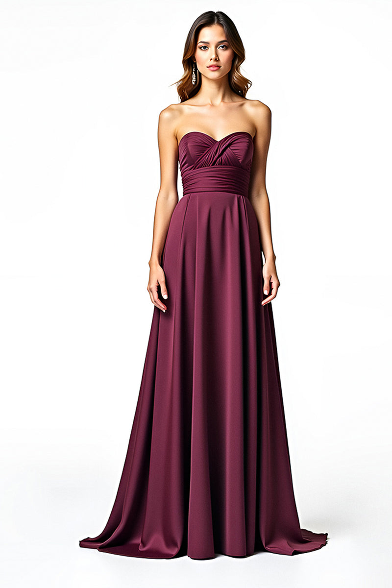 Load image into Gallery viewer, A Line Burgundy Sweetheart Long Ruched Formal Dress